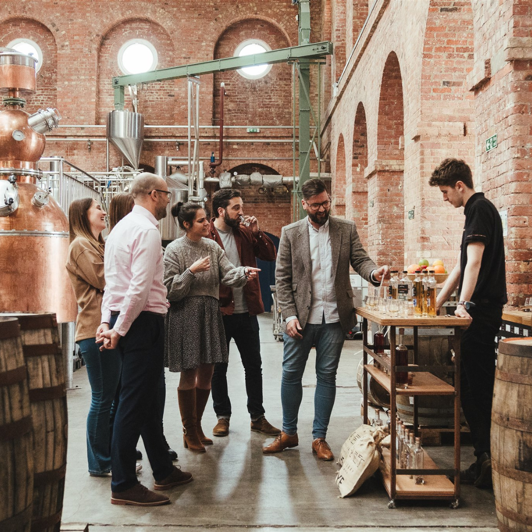 Group on a tour at Copper Rivet Distillery