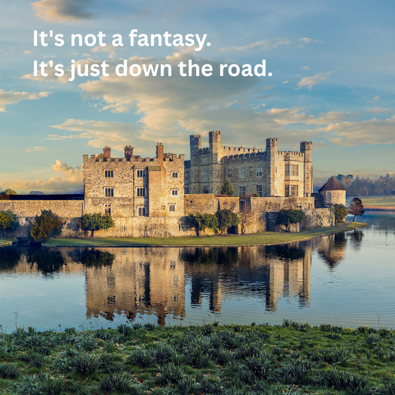Leeds Castle with the moat in the foreground