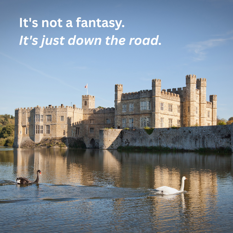 View of Leeds Castle with moat in the foreground