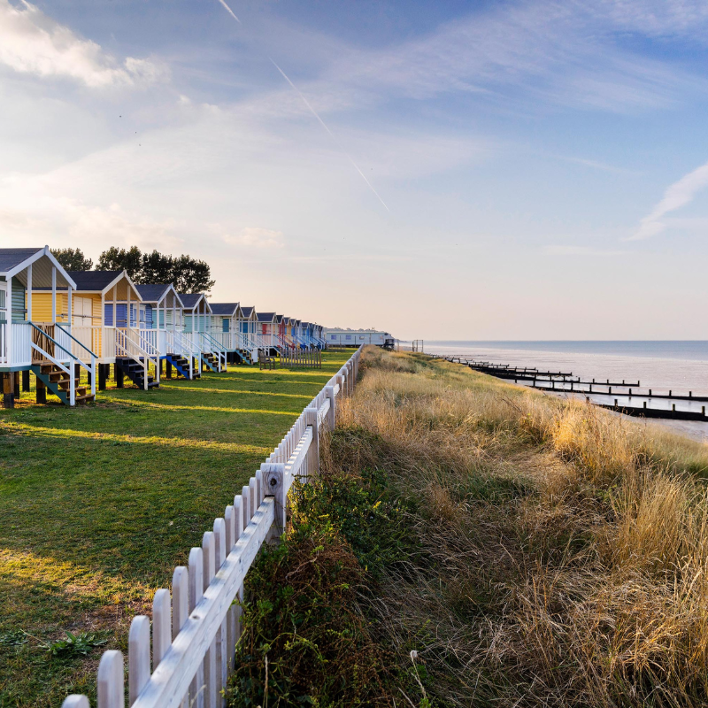 Colourful beach huts overlooking Leysdown - on -Sea