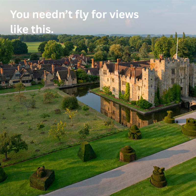 Aerial view of Hever Castle - you needn't fly for views like this