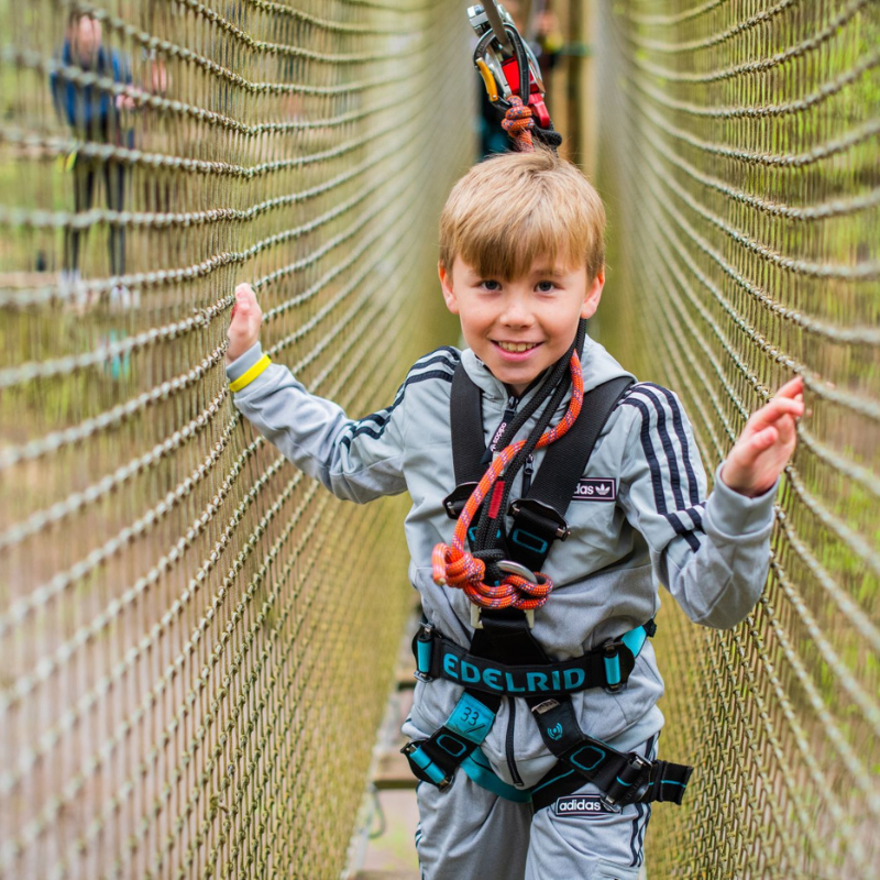 Child walking across the net at GoApe