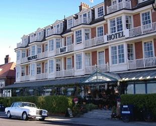 Entrance to The Walpole Bay Hotel, Margate with veranda and car parked outside